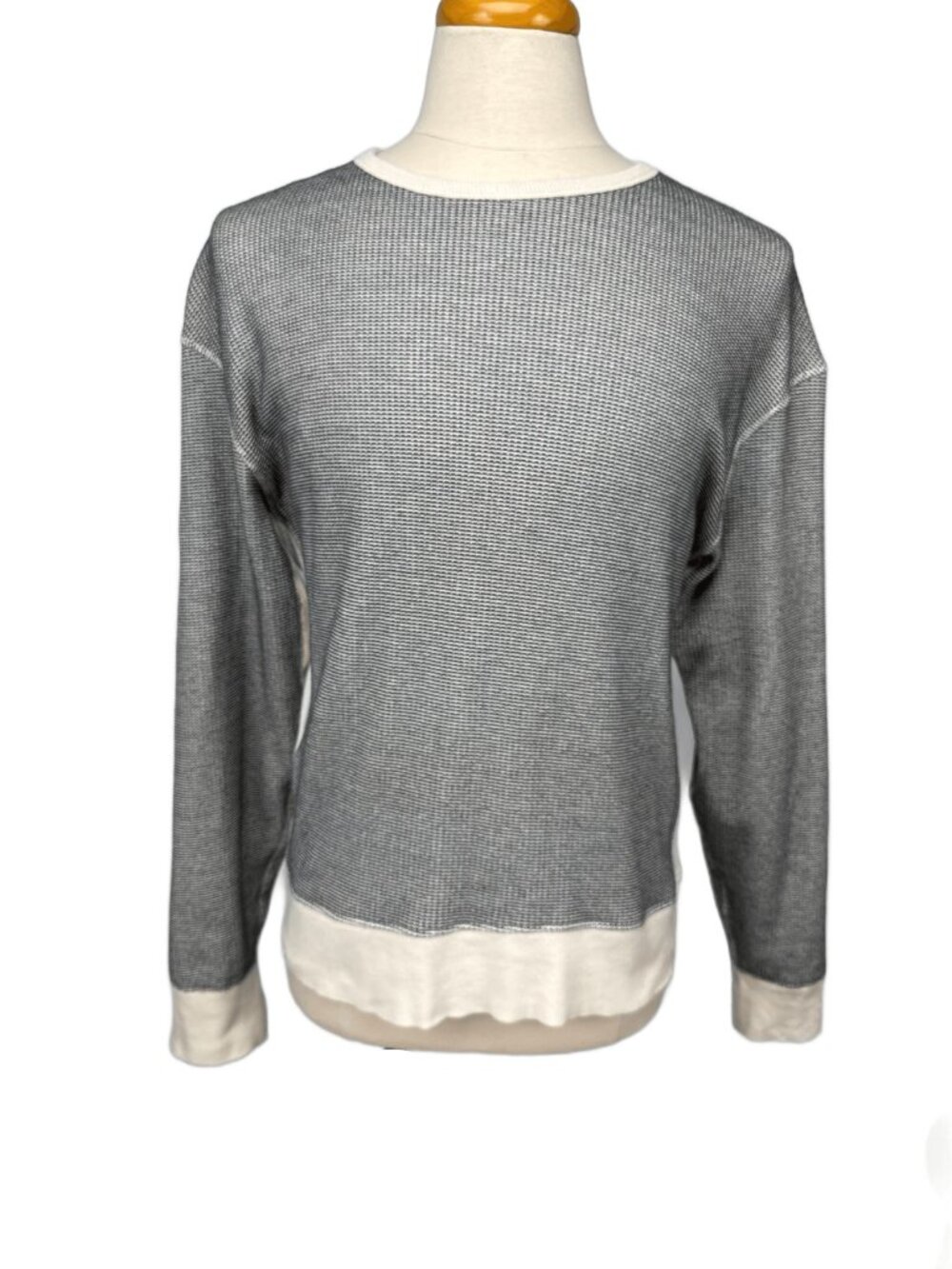 KOTN Egyptian Cotton Micro-Stripe‎ Textured Crewneck Grey Cream Sweater Size L